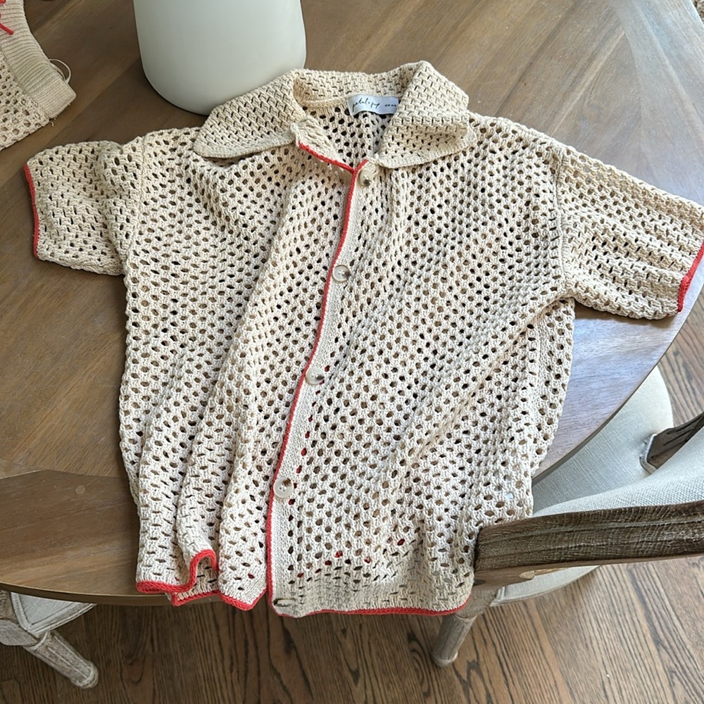Beige and orange knit shirt